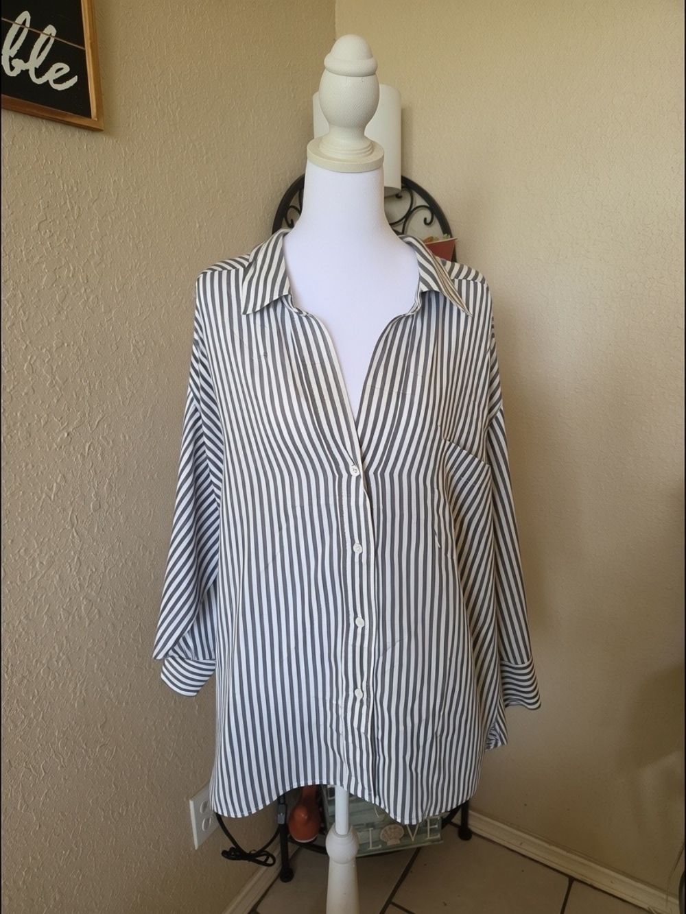 Zara Gray & White Vertical Stripe Button-Down Shirt